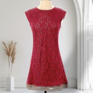 Rose Red Lace Cocktail Party Dress - ABS Allen B Schwartz